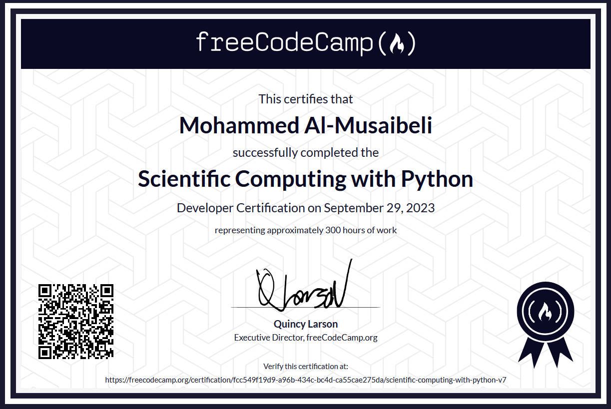 Scientific Computing with Python badge