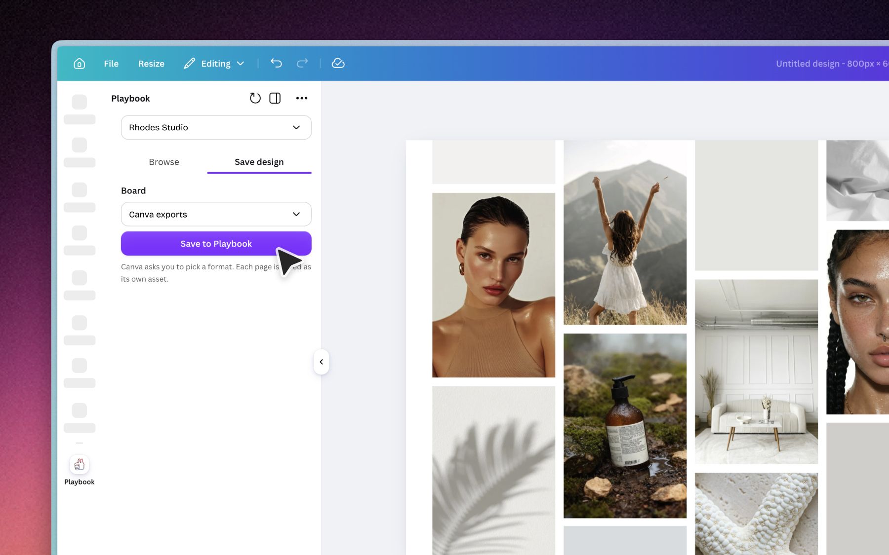 The Save design tab, with a board selected and the Save to Playbook button