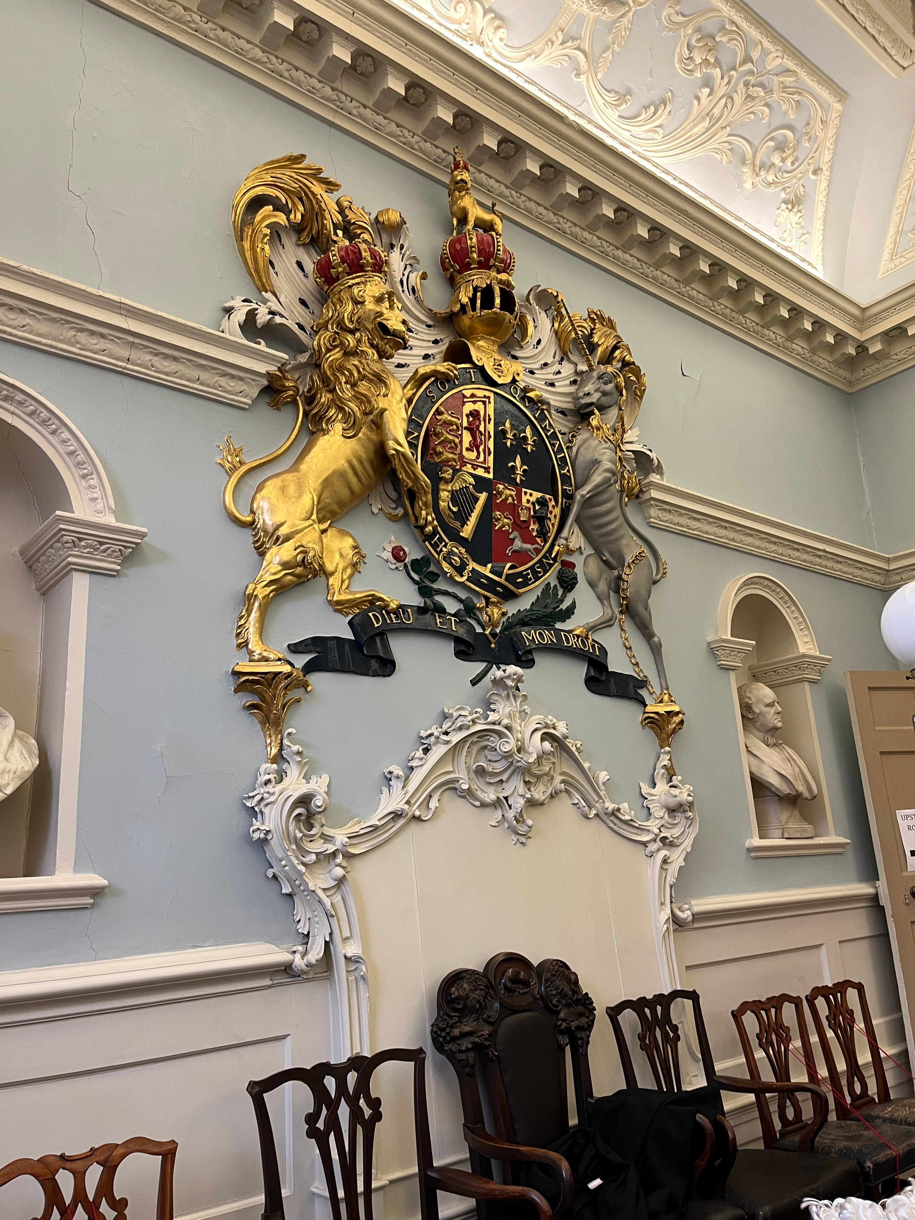 Busts and heraldry in Beverley Guildhall