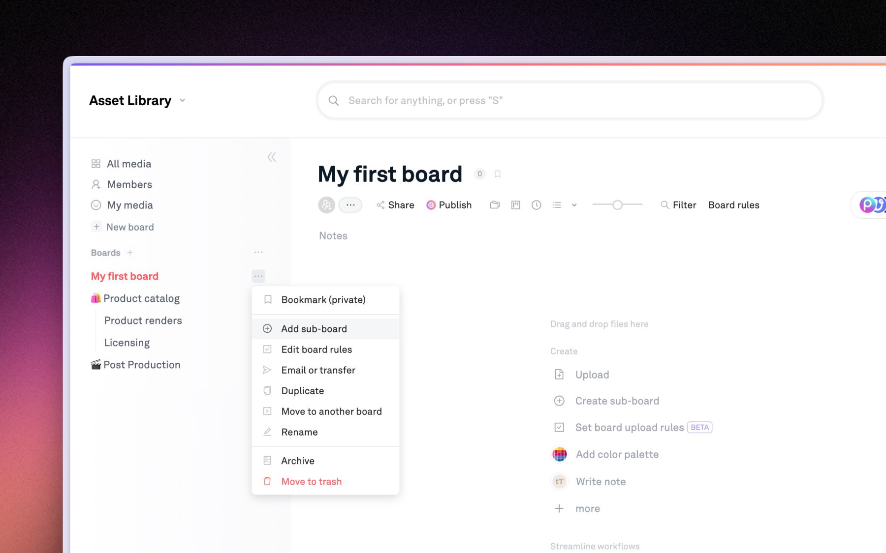 Nest boards and sub-boards to mirror how your team actually works.