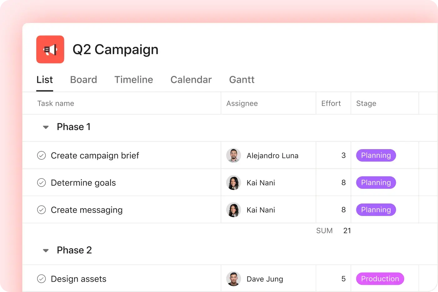 Asana product screenshot