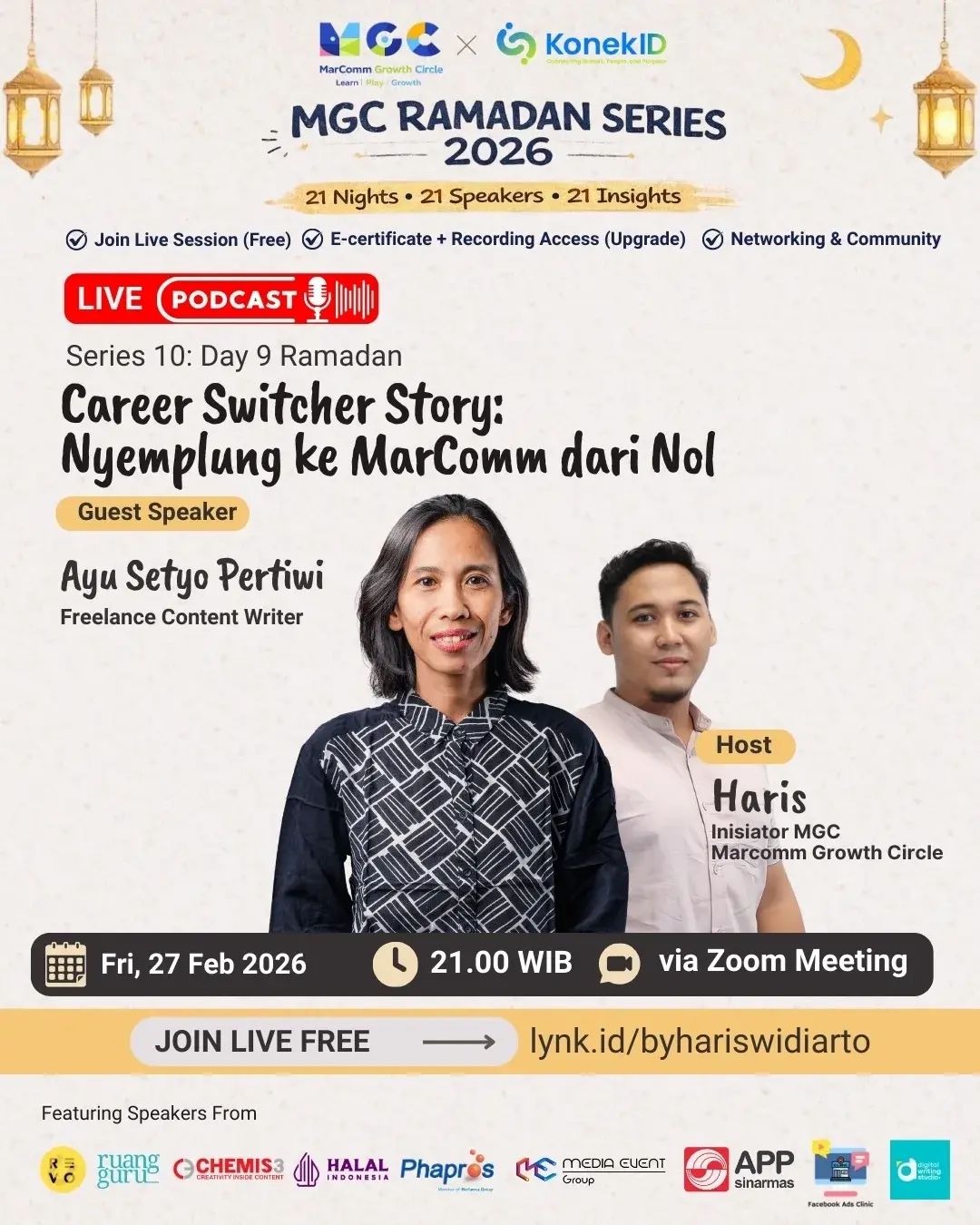 Marketing Communication Growth Circle's Ramadan Series 2026 featuring Ayu Setyo Pertiwi (via Zoom)