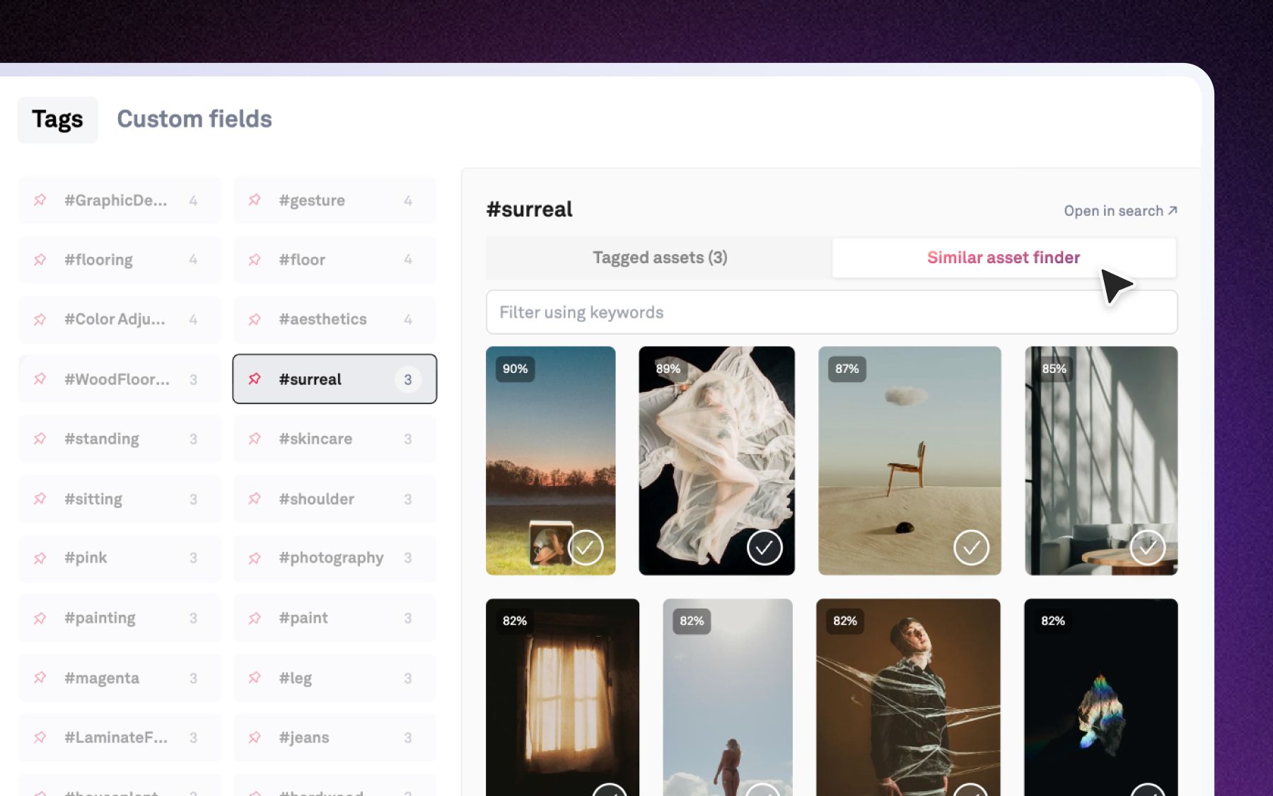 From any result, pull up visually similar assets to finish the job.