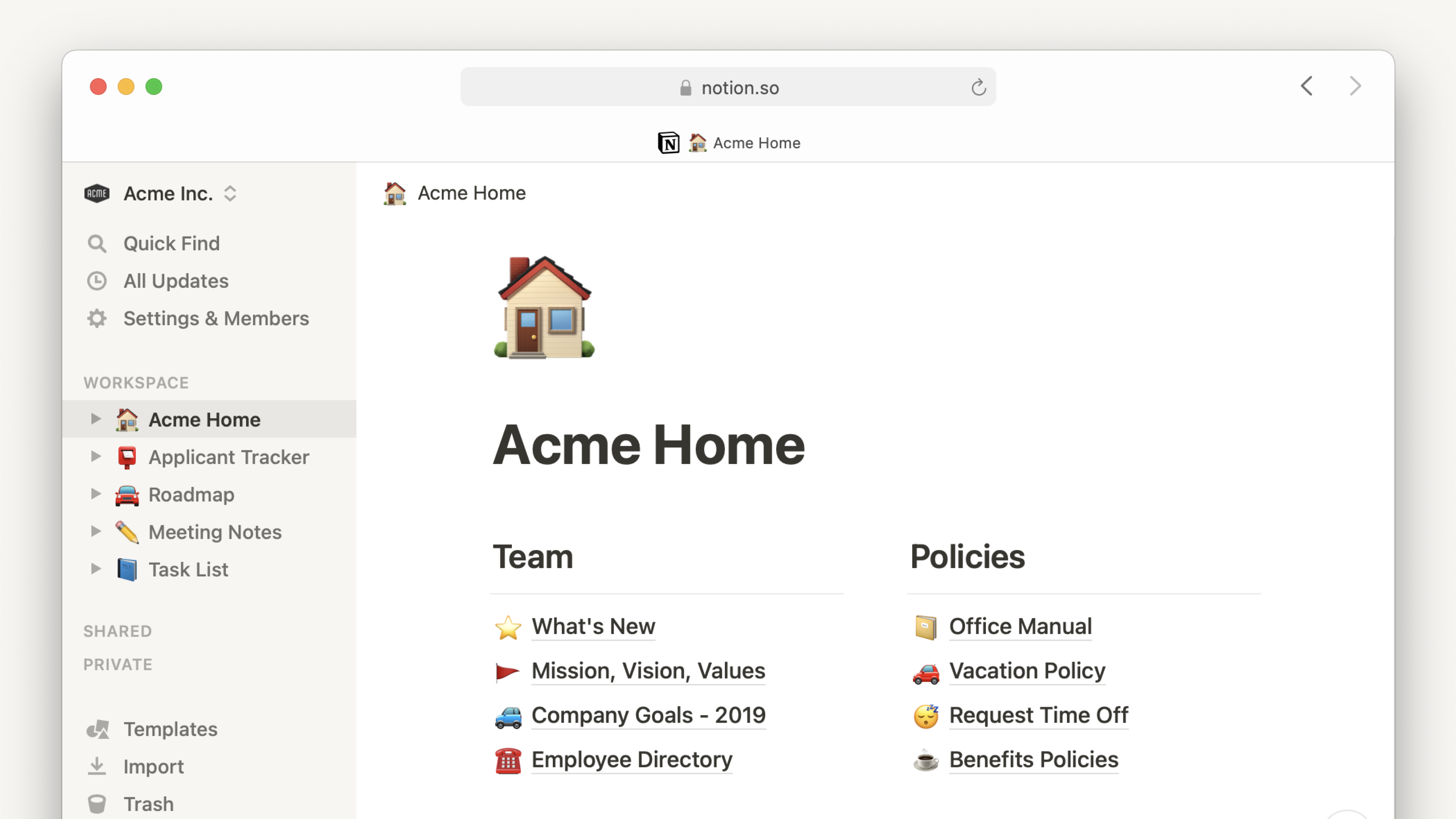 Notion product screenshot