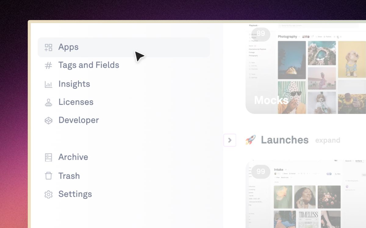 Connect Photoshop, Illustrator, InDesign, and Premiere from the Apps tab.
