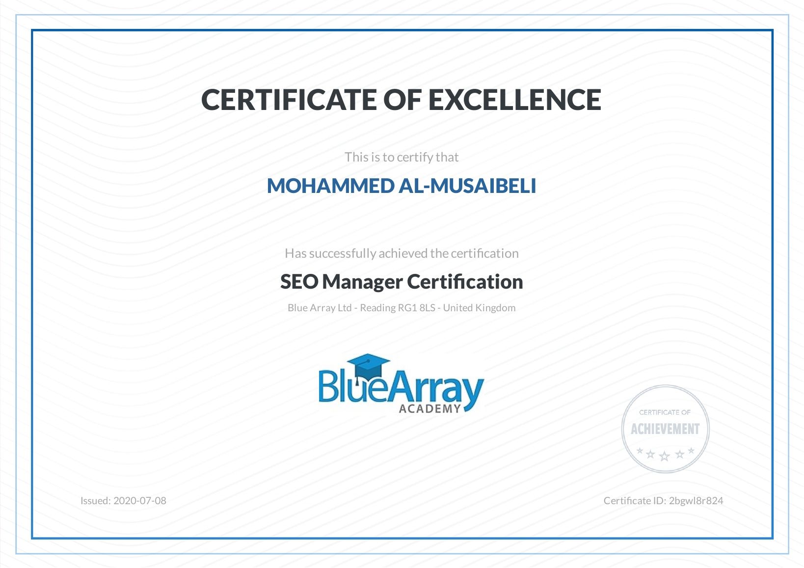 SEO Manager Certification badge